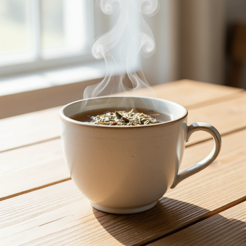 Morgenroutine am Holztisch